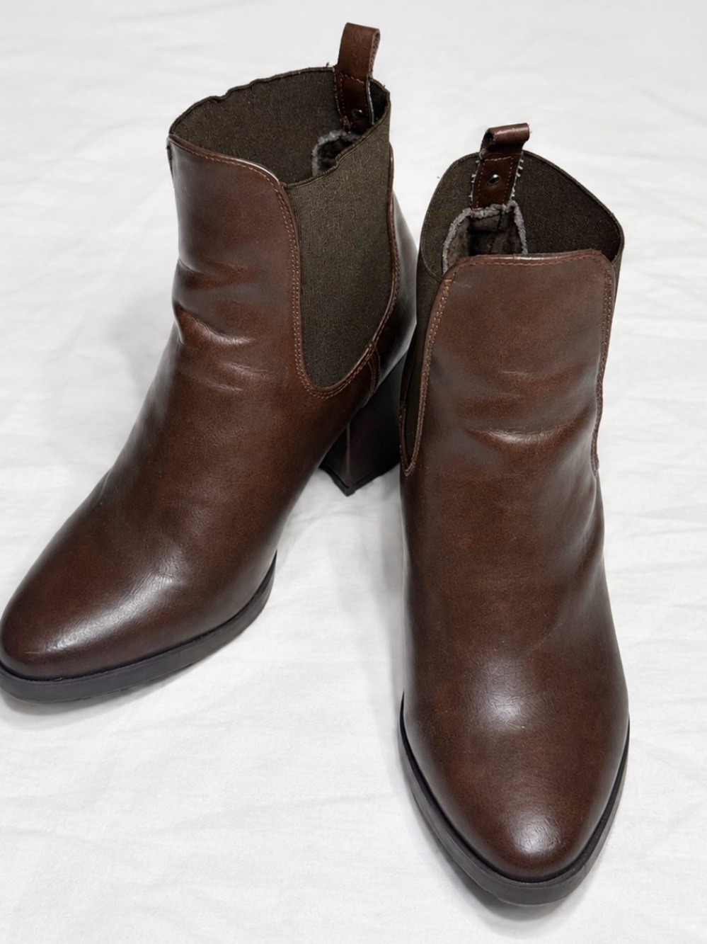 Cklass Brown Chelsea Ankle Booties Size 7 Block Heel Pull-On